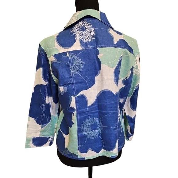 Patrick Christopher Sea Print 100% Linen, Tropical Color Jacket Size M - Picture 4 of 6